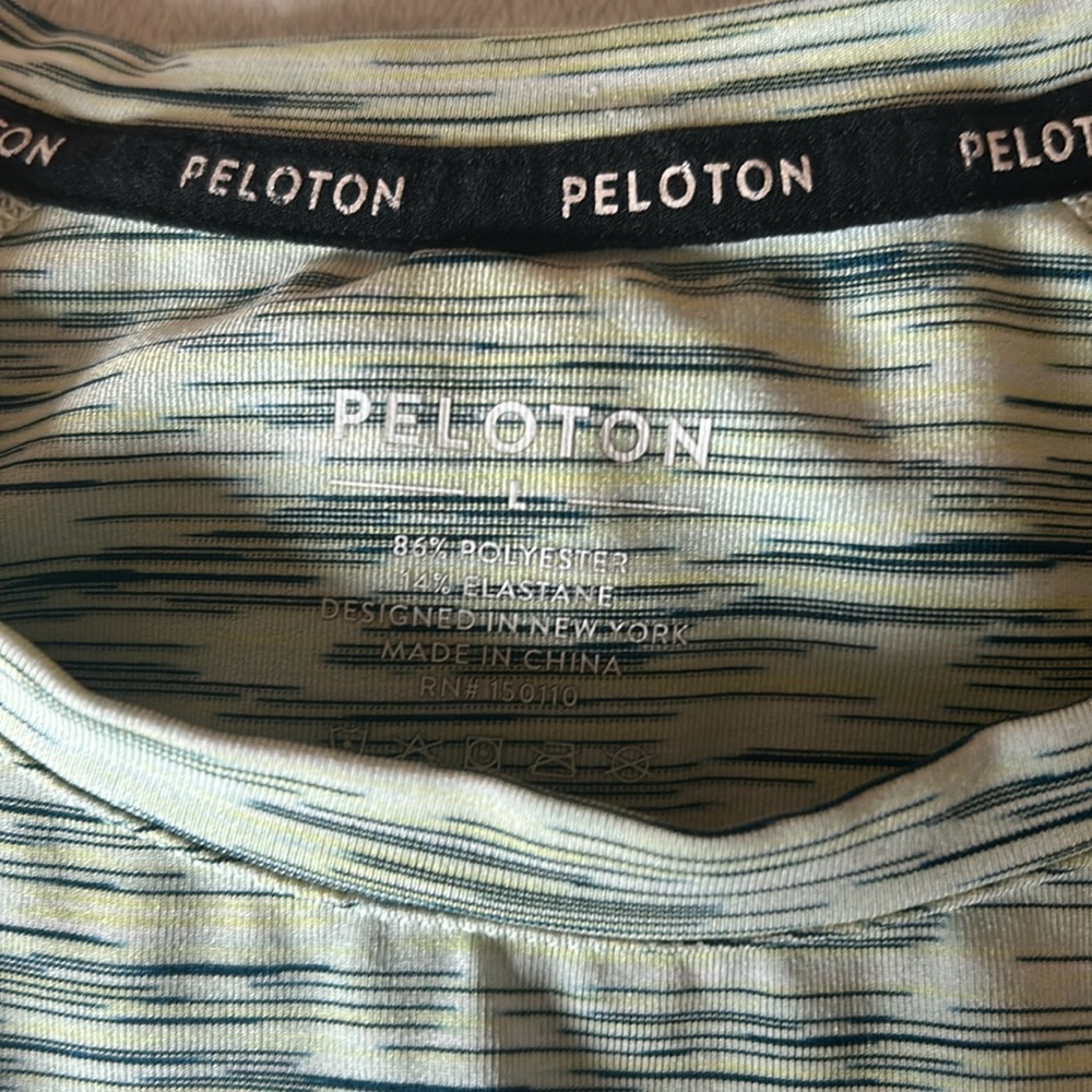 RHONE X Peleton Space Dye Mens Short Sleeve Green Heathered Workout Top Size L - Picture 2 of 3
